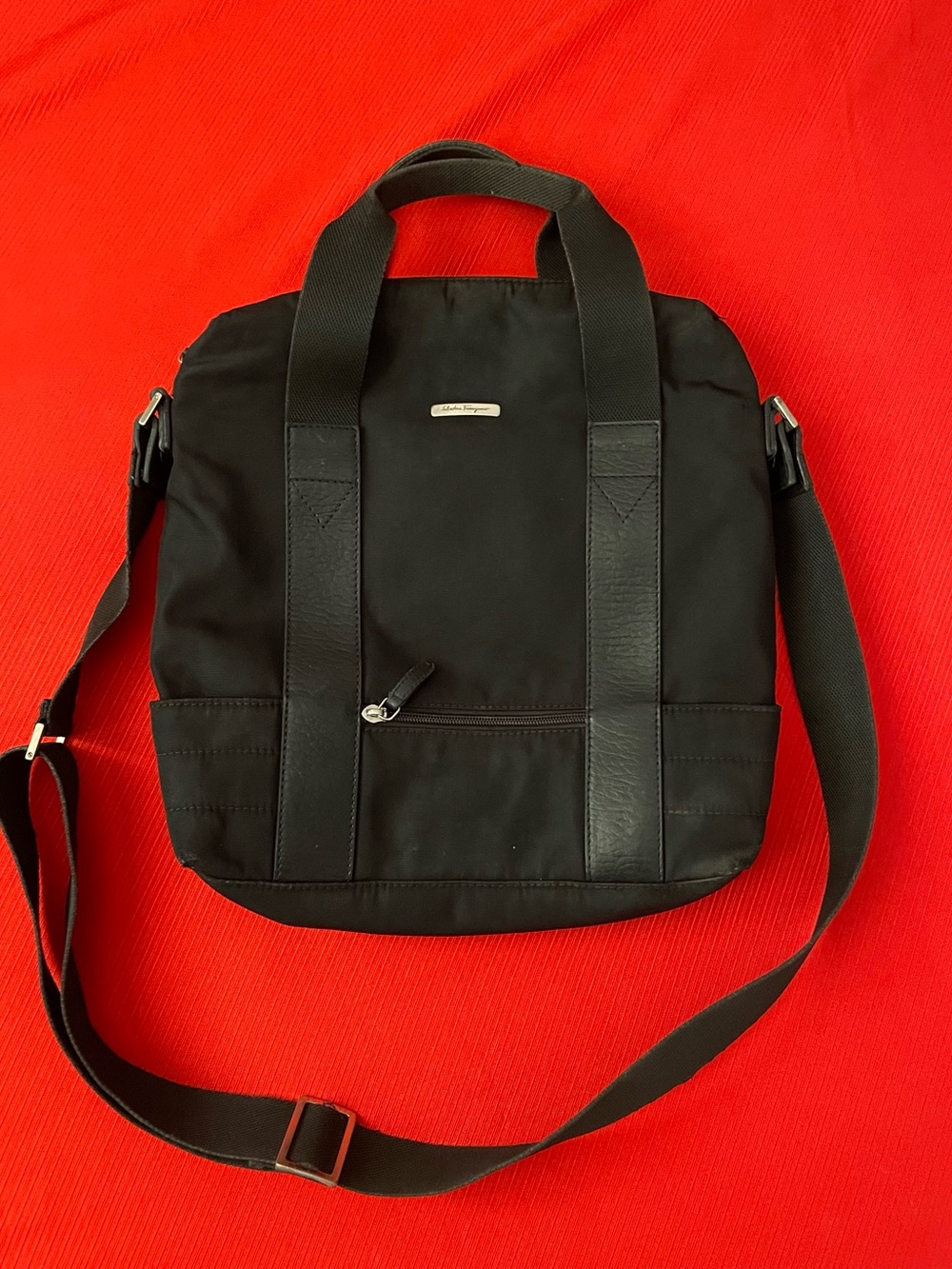 Salvatore Ferragamo Y2K Black Nylon Messenger Tote with Adjustable Strap